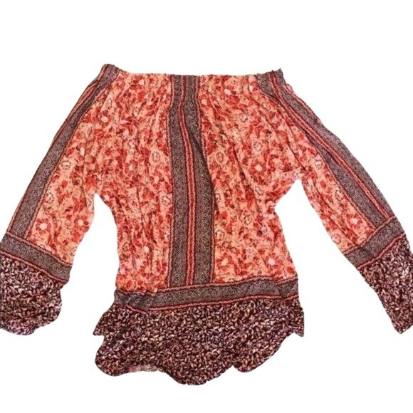 Lucky Brand Off The Shoulder Blouse Floral Bohemian Long Sleeve Tunic Loose S - Picture 7 of 8
